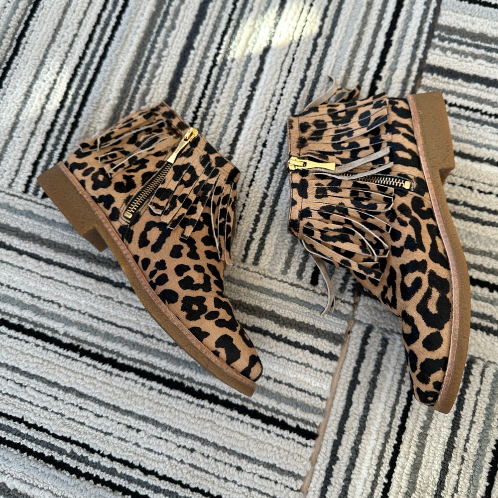 Kate Spade Leopard Fringe Booties Size 7